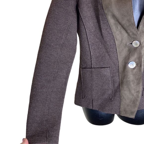 Eileen fisher brown merino wool lamb leather blazer jacket xs western - Picture 3 of 6